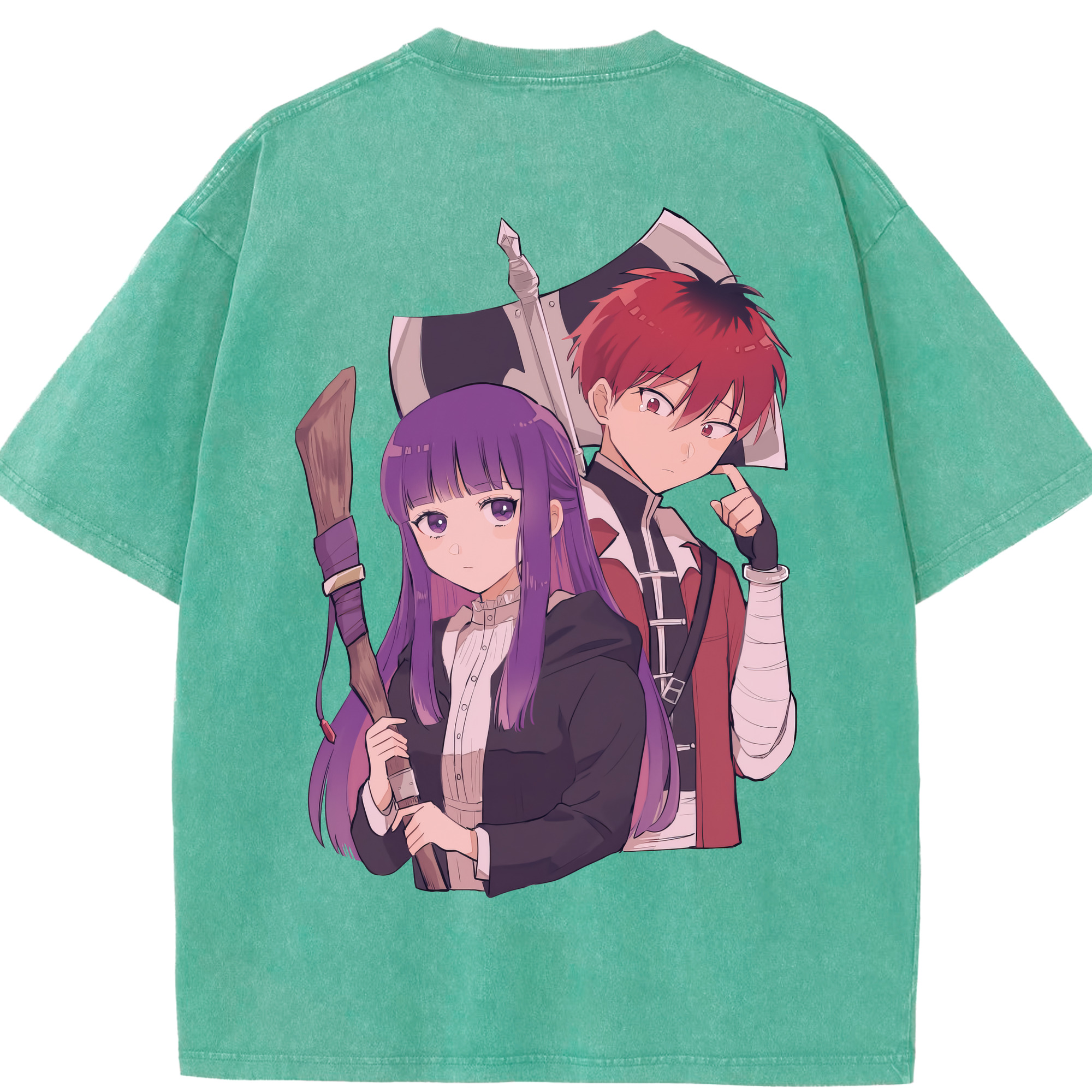 （画像用） 葬送のフリーレン Frieren 綿100% ヴィンテージ風 半袖Tシャツ（背面プリント）